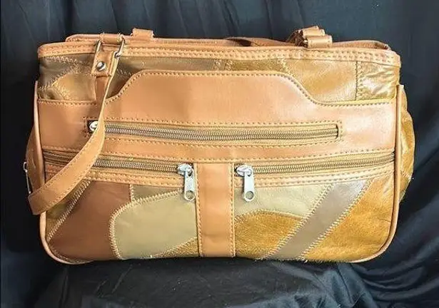 Leather Umbrella Patchwork Bag Tan