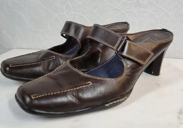 Aerosoles Two Beauty Womens 9.5 Brown Leather Mary Jane Square Toe Open Back