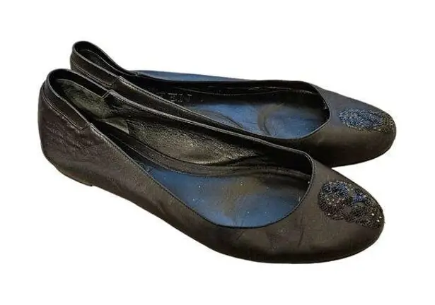 Alexander McQueen Black Leather Skull Flats Women's Size 38 Sequins Slip on Shoe