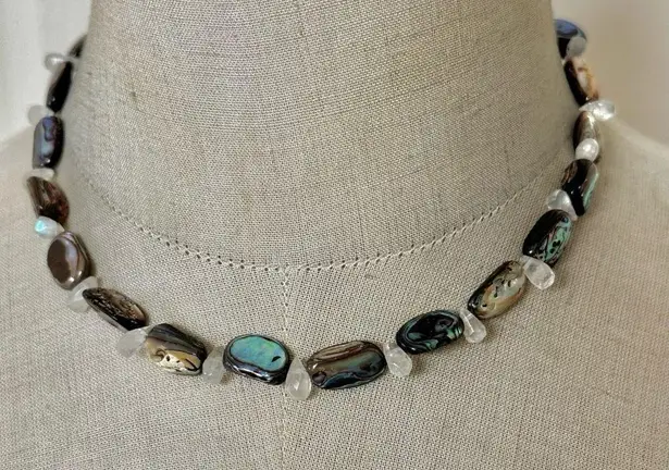 Abalone Shell & quartz Bead Necklace with Sterling Silver Clasp