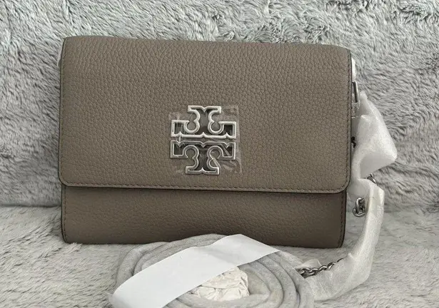 Tory Burch  Britten Chain Moose Pebbled Leather Handbag Wallet Purse