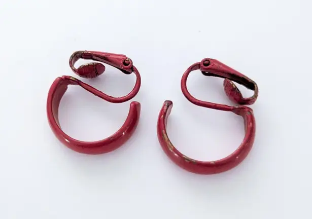 Vintage Clip On Earrings 0.75" Red Hoops