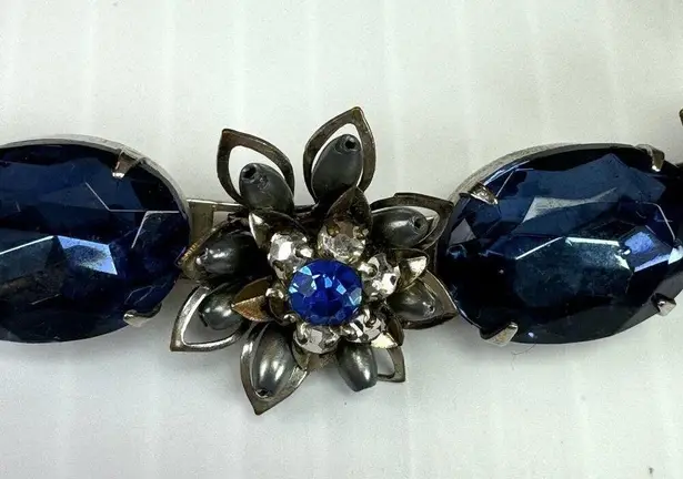 Vintage Blue  Rhinestone Floral Choker Necklace