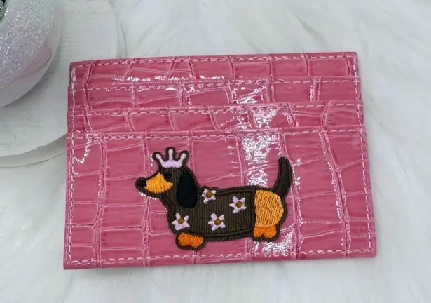 Faux Crocodile Black Embossed Glossy Small Dog Card Holder Wallet in Pink