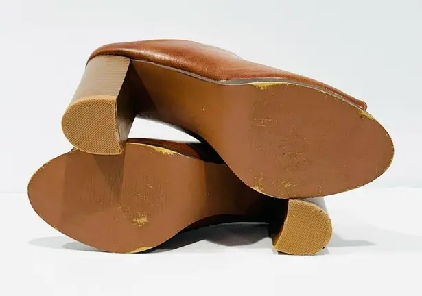 Seven 7 Cognac Brown Mexx Mules Heeled Open Toe Shoes