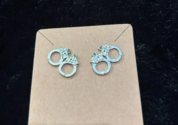 Rhinestone Handcuff Stud Earrings Silver Tone – Edgy & Playful Statement Jewelry