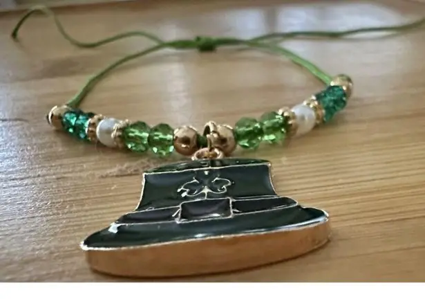 St Patricks Day Knotted String Beaded Bracelet Anklet Leprechaun Hat Sha… Green