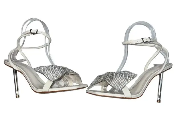 Schutz NEW NIB Mila Rhinestone Bow Heel Sandal In Pearl