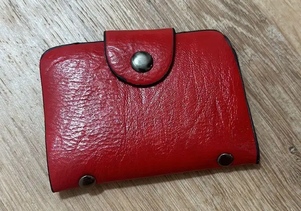 Leather Wallet and Card Holder Two Piece Set Red