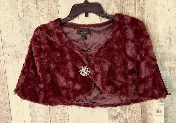 BCX Dress Purple Shade Lined Faux Fur Shrug w/Pendant for Closure Lux So…