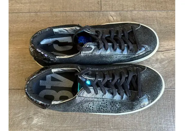 P448 John Glitter Black Sneakers Italian Leather Low Top Shoes School Street Y2K