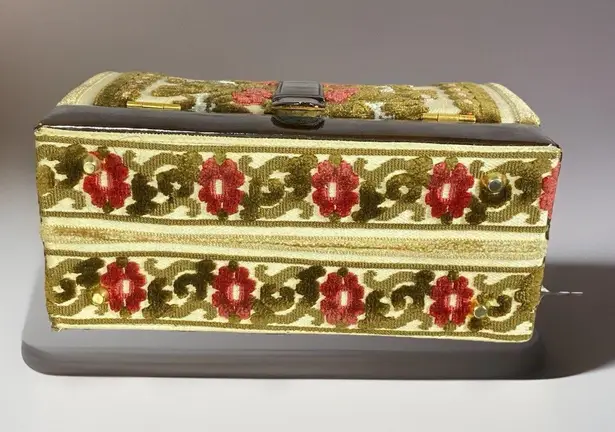 Vintage 1950s Tano Of Madrid Handbag Made in Spain Tapestry Hard Shell Bag Red