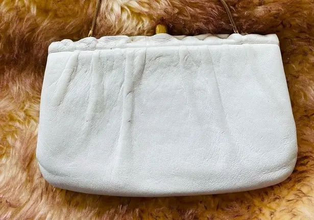 Vintage White Leather Clutch / Mini Handbag 8x5