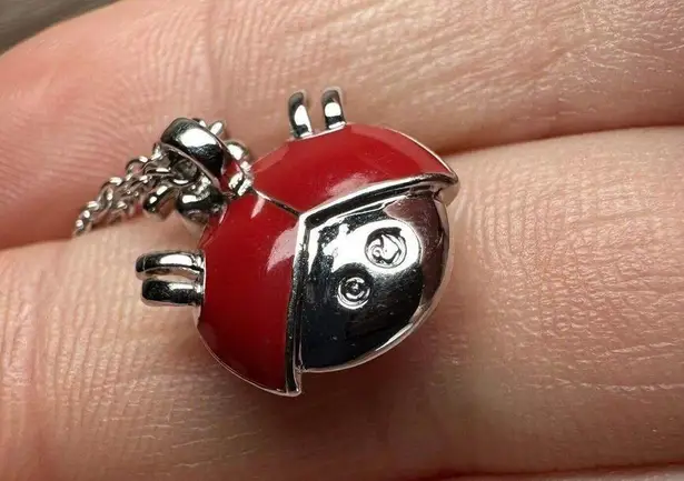 Swavorski Swarovski Crystal Enamel Ladybug Bug Necklace Silver Tone