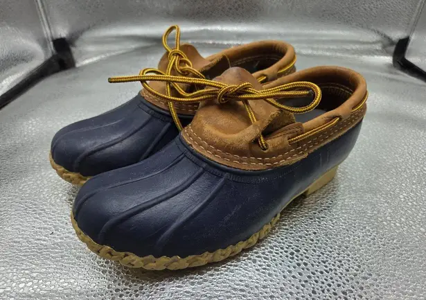 L.L. Bean Women's "Bean Boots" Tan/Bright Navy/Gum Waterproof Rain Shoes 6M Blue Size 6