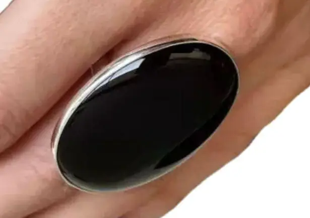 Handmade 7.5 Ring OVAL Black Onyx Gem Solid 925 Sterling Silver Fine Art UNISEX Original Natural Gemstone Statement