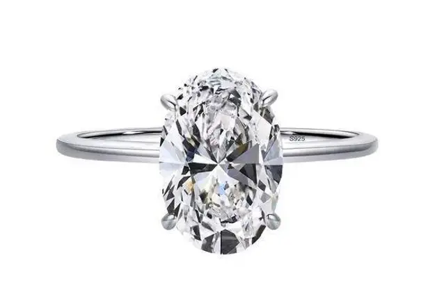 SIZE 6 925 Sterling Silver Oval Clear Zirconia 3CT Engagement Ring