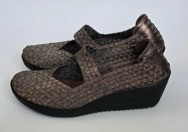 Bare Traps Ursala Bronze Metallic Woven Mary Jane Wedge Heels Shoes Size 7½