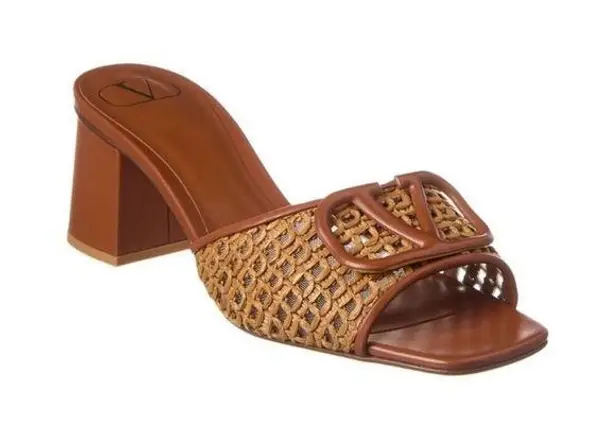 Valentino Garavani VLOGO 60 Embellished Raffia And Leather Mules