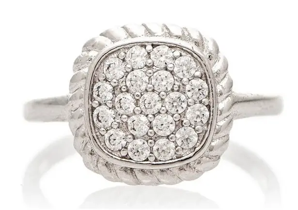 RIVKA FRIEDMAN Twisted Bezel Pavé CZ Ring,‎ Silver Rhodium Plated, Size 6, NWT thumbnail 1