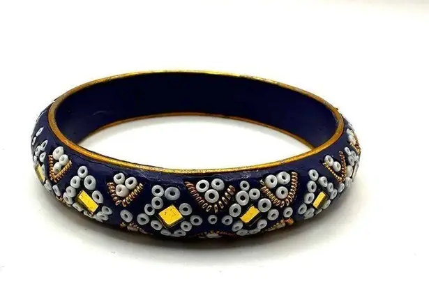 Blue beaded Indian mirrored bangle bracelet