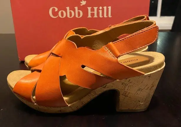 Cobb Hill by Rockport Alleah slingback wedge sandal size 9W Orange w/ cork sole
