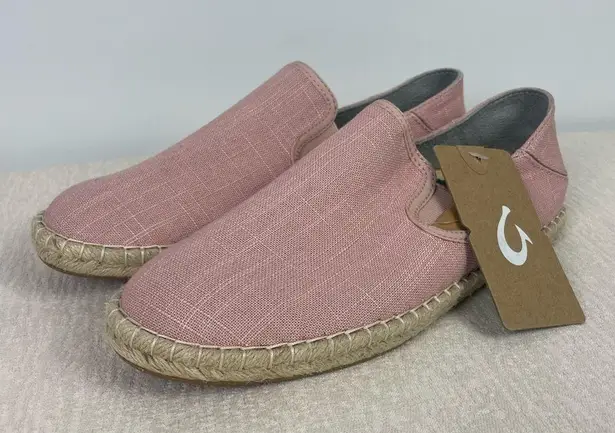 Olukai Pink Rose Sea Salt Canvas Women's Kuala Pa'a Kapa Slip On Espadrille