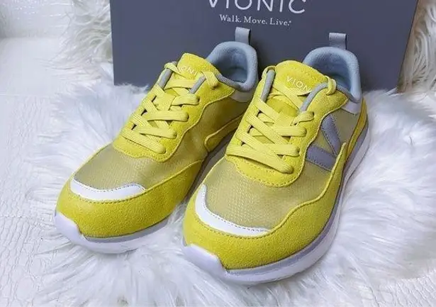 Vionic Ayse Womens Suede Trim Lace Up Athletic Running Shoes in Yellow Size 6
