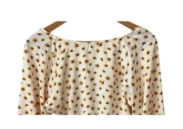 We Wore What Ditsy Daisy Flower Billow Long Sleeve Crop Top S Ivory Yellow #3557
