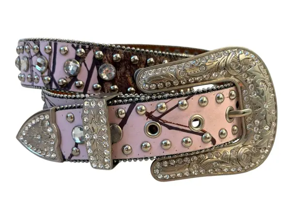Blazin Roxx Western Mossy Oak Pink Camo Bling Belt L Rhinestones Cowgirl Ornate