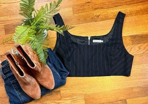 Avec Les Filles Womens XL Pin Stripe Suit Sleeveless Zip Crop Top Corporatecore