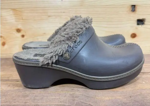 Crocs  Cobbler Eva Women's Size 6 Faux Fur Lined Clogs/Mules Brown Wedge Heel Sli