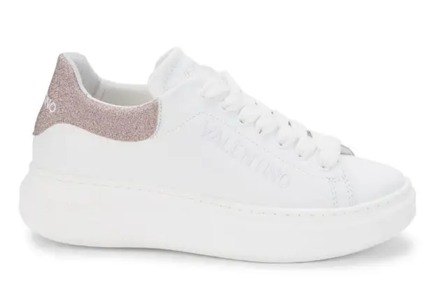 Valentino by Mario Valentino Fresia Leather Platform Sneaker White Rose Size 8.5