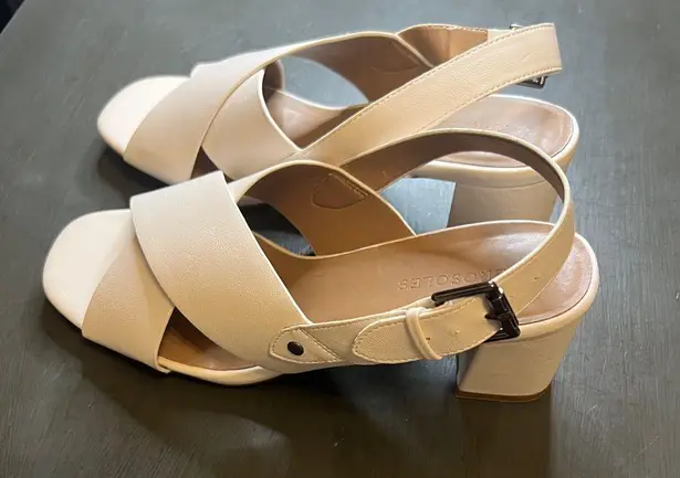 Aerosoles Cream Slingback Sandals with Block Heel