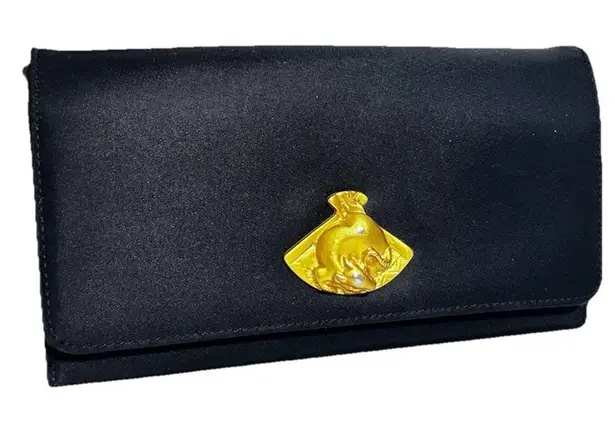 Vtg Stop Sac Béatrice Bongibault Black Wallet Clutch Purse w Gold Tone Emblem