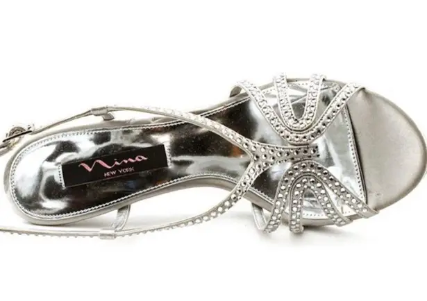 Nina  Bobbie silver rhinestone strappy heeled sandals