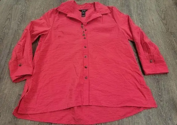 Ali Miles Button Up Top Crazy Buttons Solid Red Long Sleeve Blouse Shirt M Size M