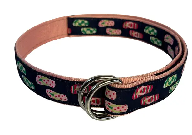 Douglas Paquette Flip Flop Print Fabric Belt Pink Double Ring D Ring Small Y2k Black