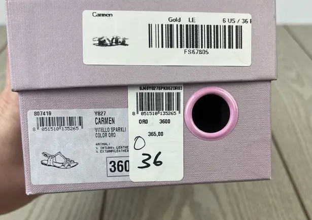 Furla Carmen Leather Vitello Sparkling Sandals 36 Gold & Cognac $365 Italy