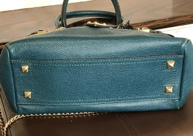 Henri Bendel CARLYLE Caviar Tumbled Teal Leather Satchel Bag with Original Strap