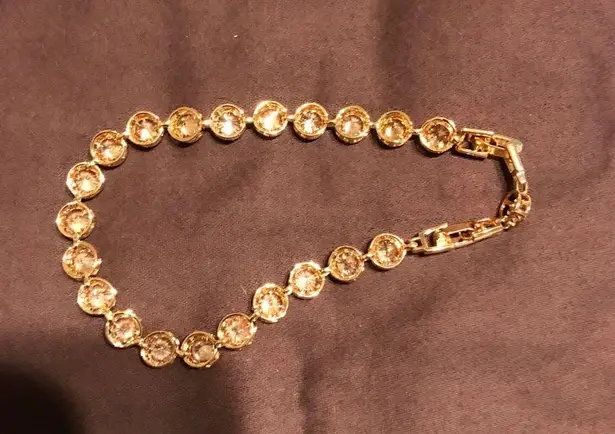 Bracelet Gold Plated w/ Round Yellow Stones; 2 Clasps NWOT Never Worn