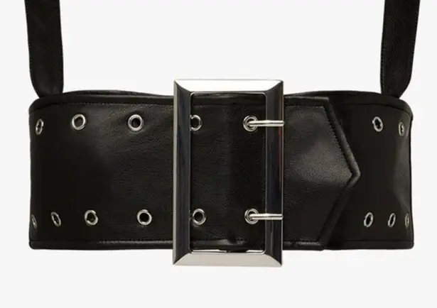 We Wore What NWT Cropped Faux Leather Buckle Bandeau Top Silver Buckle XXL Black