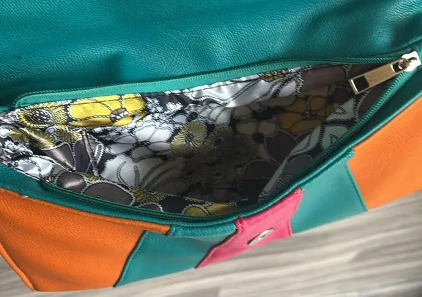 Orange and Pink Chevron Clutch with Geometric Design