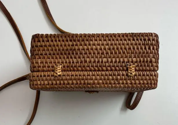 Wicker Case Purse Mini Crossbody Convertible Leather Strap Rattan Picnic Chest Brown