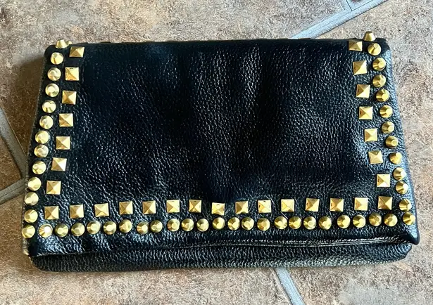 Romygold Black Clutch with Two Row Gold Stud Accents Women’s Purse Bag