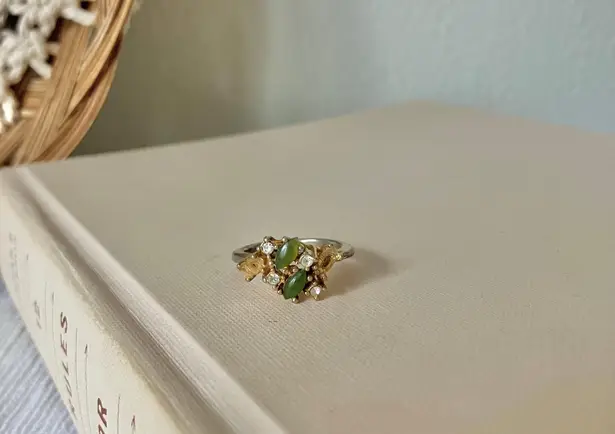 UNCAS Jade Leaf Marquise Gold Ring “Leifa” Green Earthy Bohemian Victorian Femme Jewelry