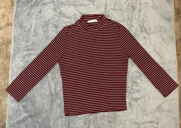 Gaze USA Gaze Maroon And White Stripes Long Sleeve Mock Neck T-shirt
