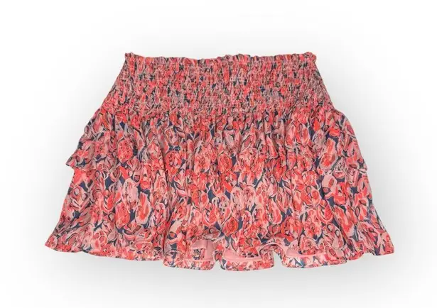 Ramy Brook ✿ Ronnie Tiered Chiffon Ruffle Mini Skirt ✿ Pink Leaf Print ✿ Large