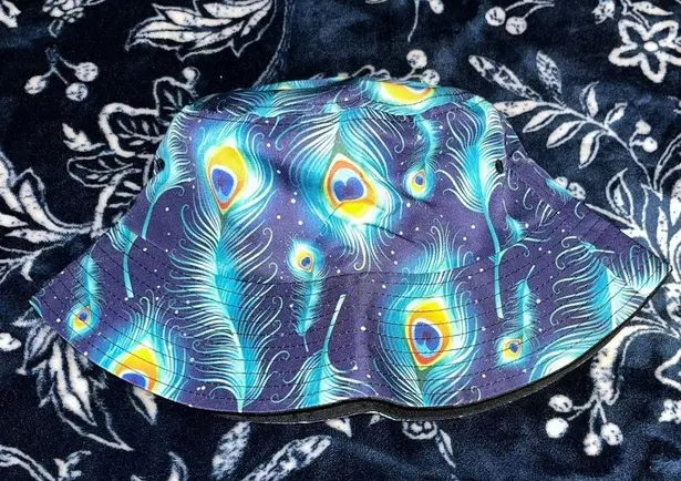 NWOT! Bucket Hats Peacock Feathers Green Fisherman Hat Sun Cap Unisex Blue