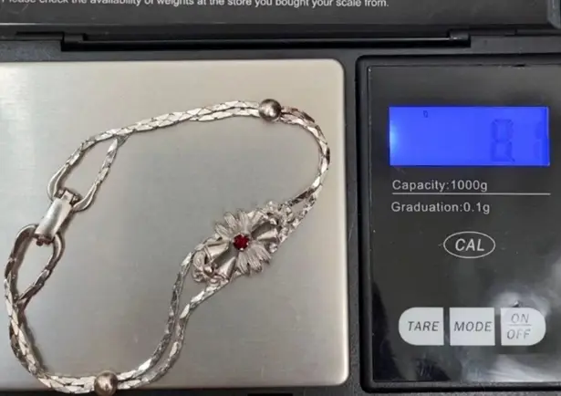 Ruby Vintage Signed Silver Floral Bell Center Double Snake Chain 7.5” Bracelet